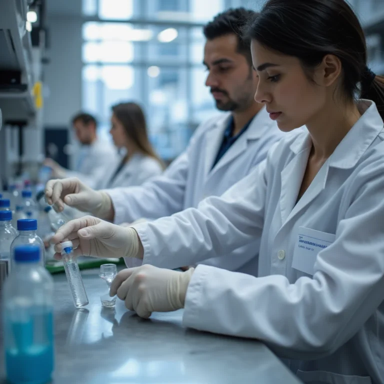 Científicos de la Universidad Autónoma de Nuevo León manipulan células CAR-T en un laboratorio bajo luz estéril, con...