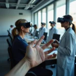Aplicación de realidad virtual mejora la vida de pacientes con ictus Paciente con ictus interactuando con interfaz holográfica en laboratorio de neurociencias de la UGR, con investigadores y...