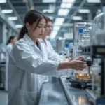 Laboratorio de física avanzada con científicos alrededor de una proyección holográfica de datos cósmicos, revelando el...
