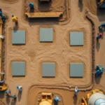 Primera cercha de la fábrica de chips de Intel en Ohio bajo el CHIPS Act, con trabajadores y maquinaria en construcción.
