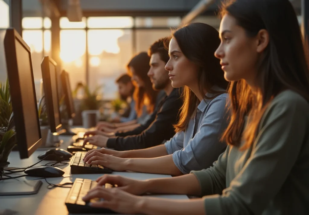 Trabajo en equipo en Unity Technologies con luz natural y ambiente innovador