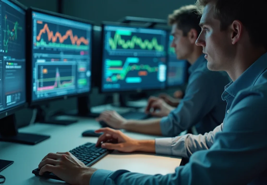 Ingenieros trabajando en Nvidia con hardware avanzado y tecnología de inteligencia artificial